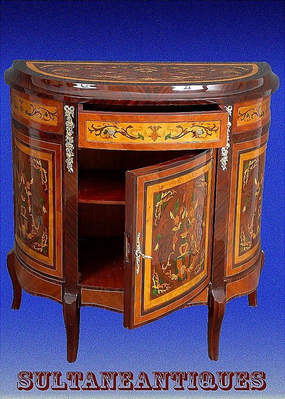 Unusual Florentine Italian Style Marquetry Sideboard