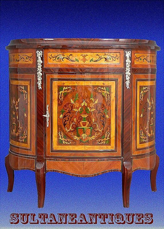 Unusual Florentine Italian Style Marquetry Sideboard