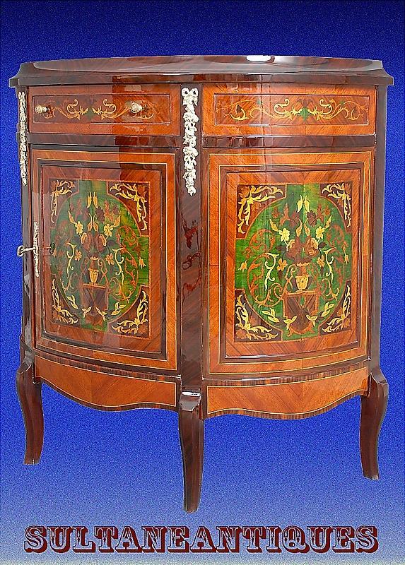 Unusual Florentine Italian Style Marquetry Sideboard