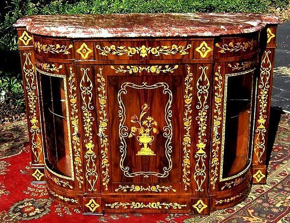 Rosewood Victorian style marquetry Credenza