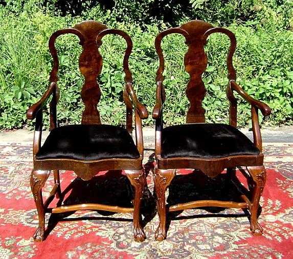 Quality Pair Chippendale Style dark walnut Armchairs