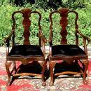 Quality Pair Chippendale Style dark walnut Armchairs