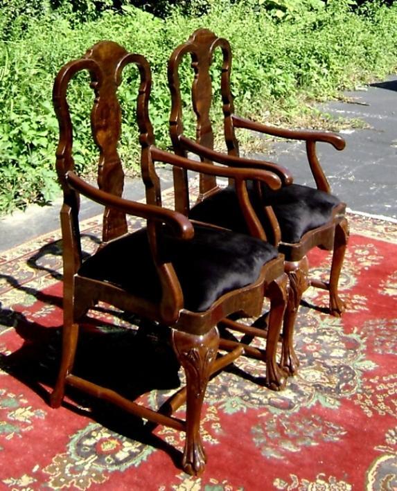 Quality Pair Chippendale Style dark walnut Armchairs