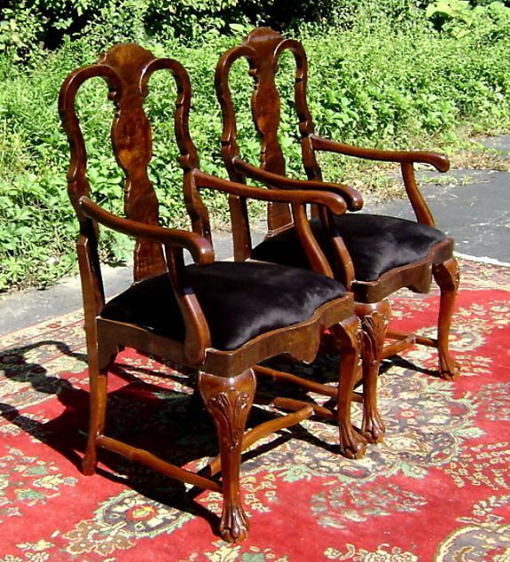 Quality Pair Chippendale Style dark walnut Armchairs