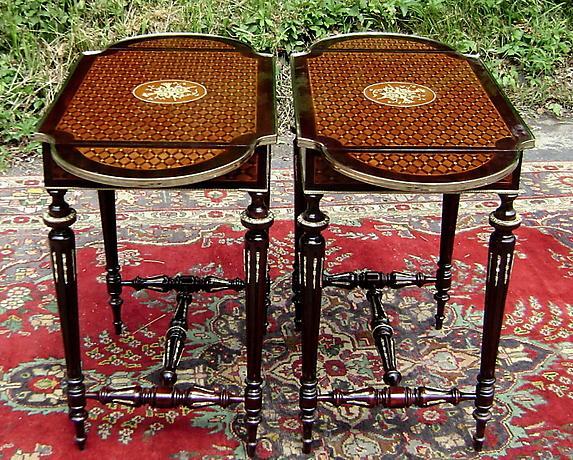 Pair Louis XVI Marquetry ornate sofa table