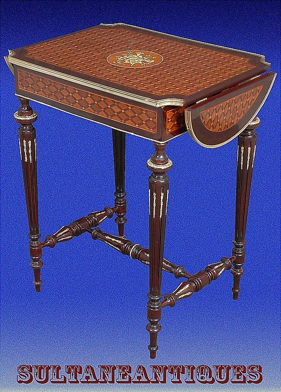 Pair Louis XVI Marquetry ornate sofa table