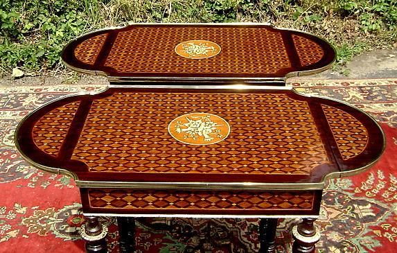 Pair Louis XVI Marquetry ornate sofa table