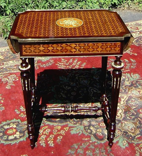 Pair Louis XVI Marquetry ornate sofa table