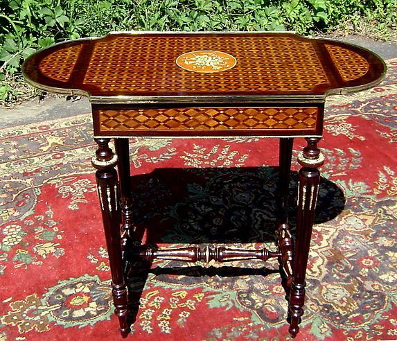 Pair Louis XVI Marquetry ornate sofa table