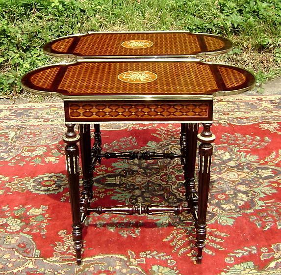 Pair Louis XVI Marquetry ornate sofa table