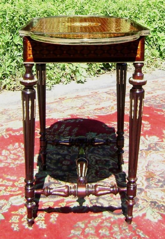 Pair Louis XVI Marquetry ornate sofa table