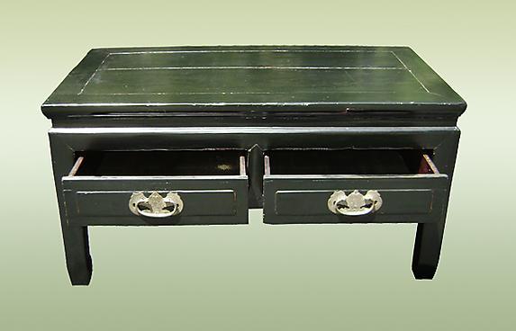 1930s black lacquered coffee table with 4 Drawers