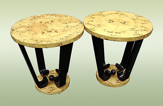 Pair of birds eye Art Deco style side tables