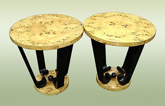 Pair of birds eye Art Deco style side tables