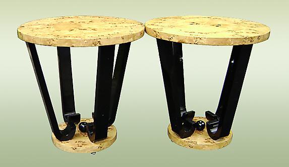 Pair of birds eye Art Deco style side tables