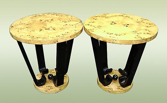 Pair of birds eye Art Deco style side tables