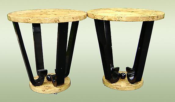 Pair of birds eye Art Deco style side tables