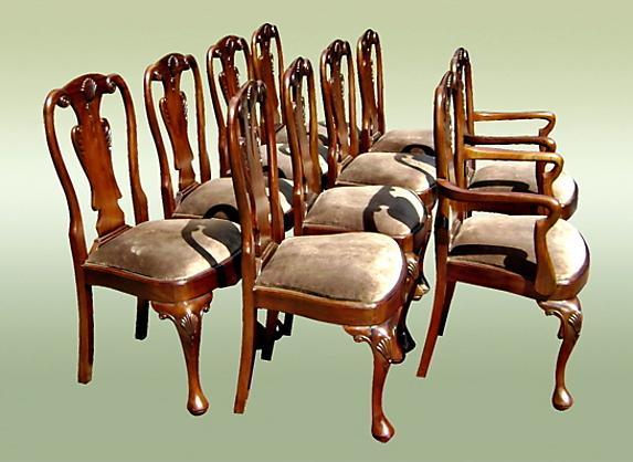 High End SETof TWELVE 10+2 Queen Anne chairs