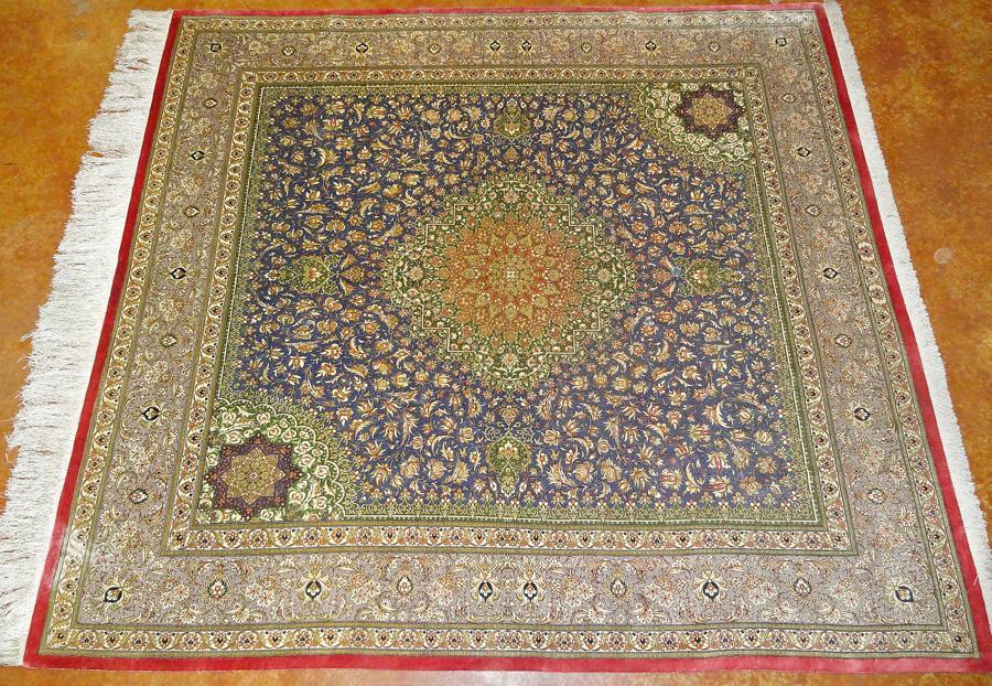PERSIAN QUM SILK MASTERPIECE CARPET/RUG SIGNED NAZARI