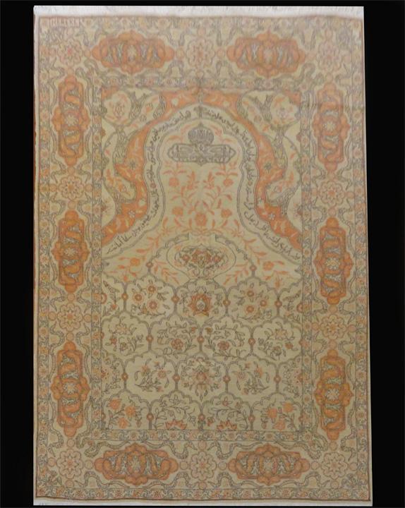 TURKISH HEREKE PRAYER WOOL HAND WOVEN SIGNED 6'1
