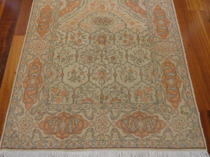 TURKISH HEREKE PRAYER WOOL HAND WOVEN SIGNED 6'1