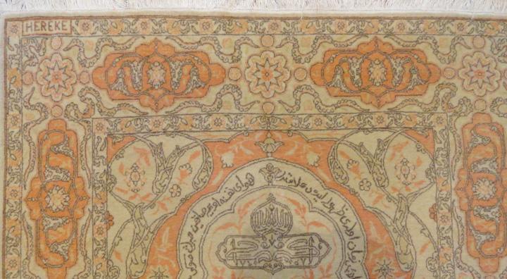 TURKISH HEREKE PRAYER WOOL HAND WOVEN SIGNED 6'1