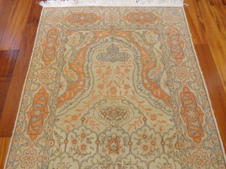 TURKISH HEREKE PRAYER WOOL HAND WOVEN SIGNED 6'1