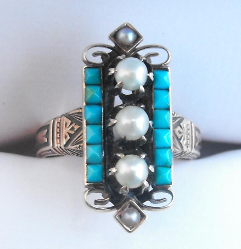 Antique 1800s Victorian Persian / turquoise and pearl ring