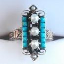 Antique 1800s Victorian Persian / turquoise and pearl ring