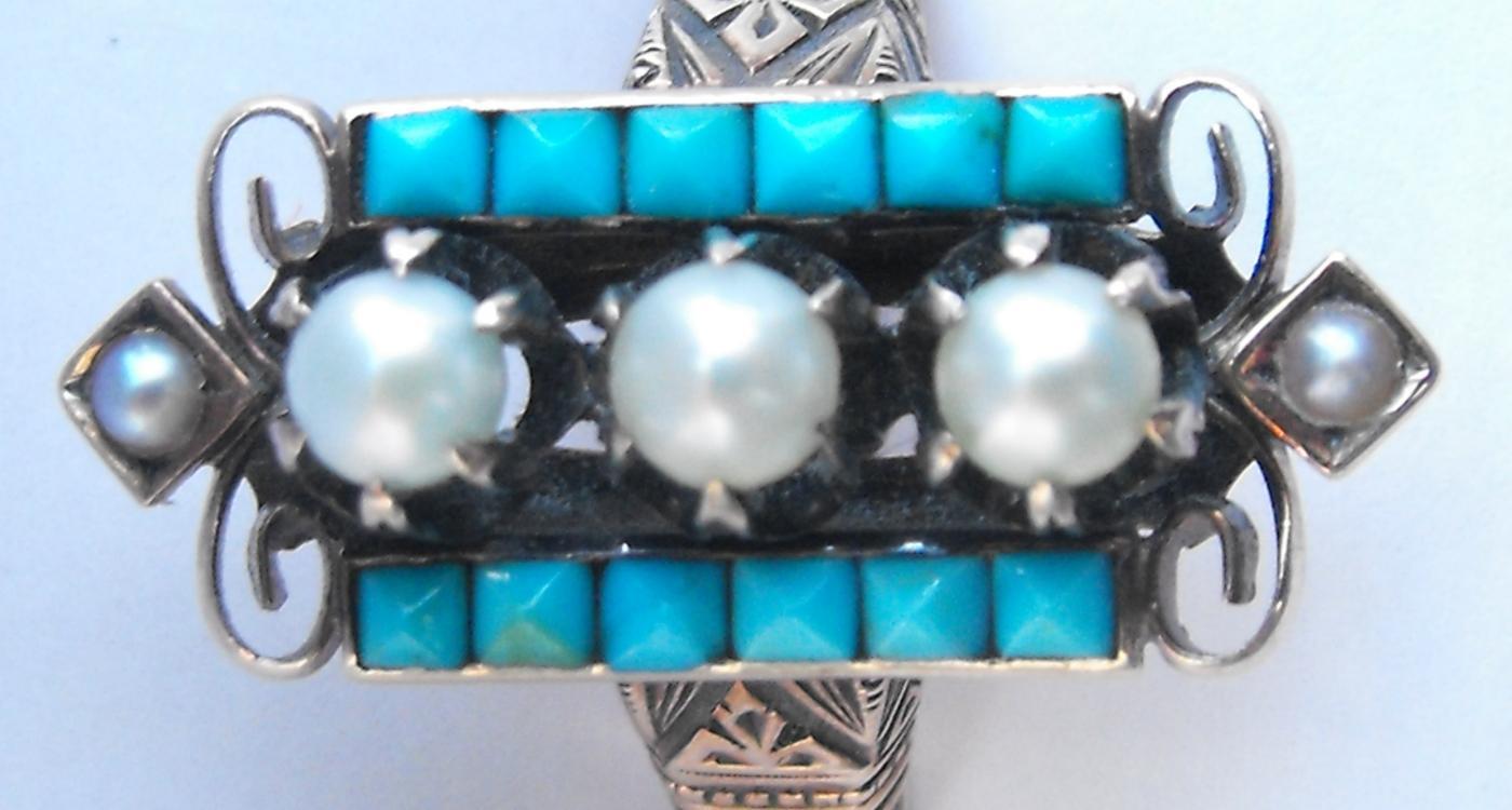 Antique 1800s Victorian Persian / turquoise and pearl ring