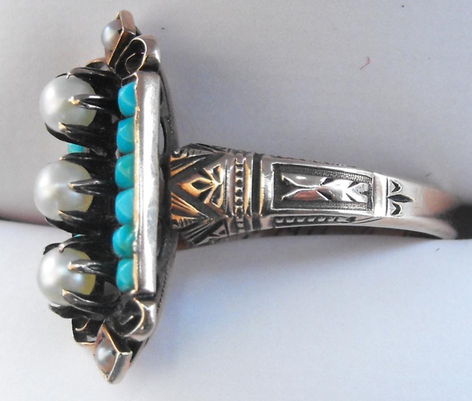 Antique 1800s Victorian Persian / turquoise and pearl ring