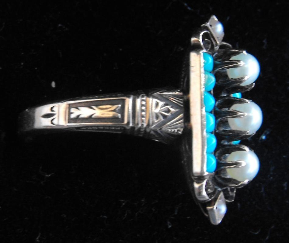 Antique 1800s Victorian Persian / turquoise and pearl ring