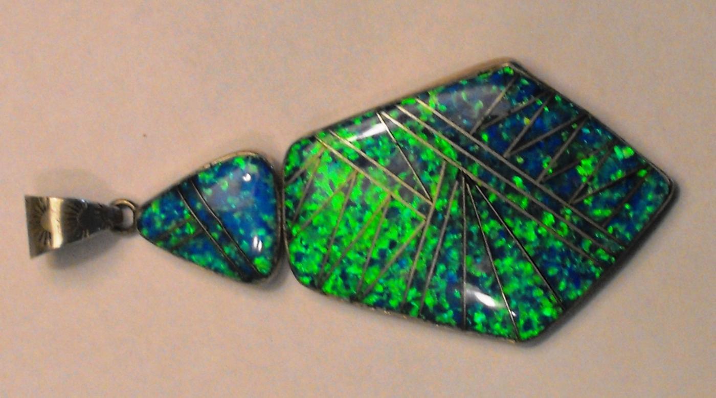 Green, Blue Black Opal Silver Pendant