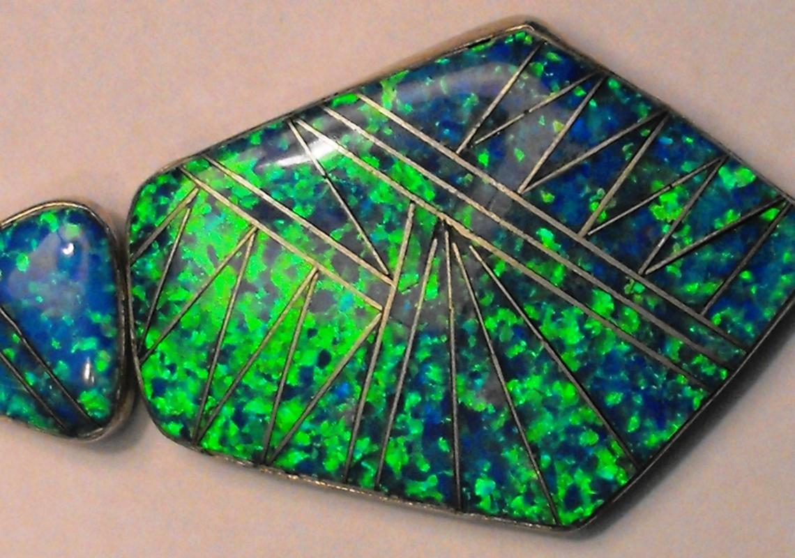 Green, Blue Black Opal Silver Pendant