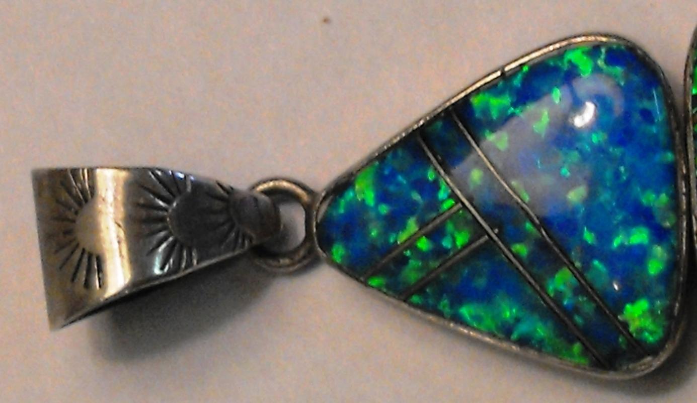 Green, Blue Black Opal Silver Pendant