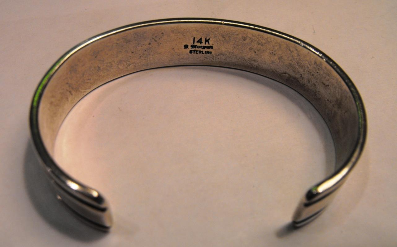 Bruce Morgan - Navajo Sterling Silver 14K Gold Bracelet Ending With Arrow Heads