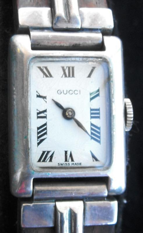 Vintage Mid-Century Modern Gucci Sterling & Wood Watch