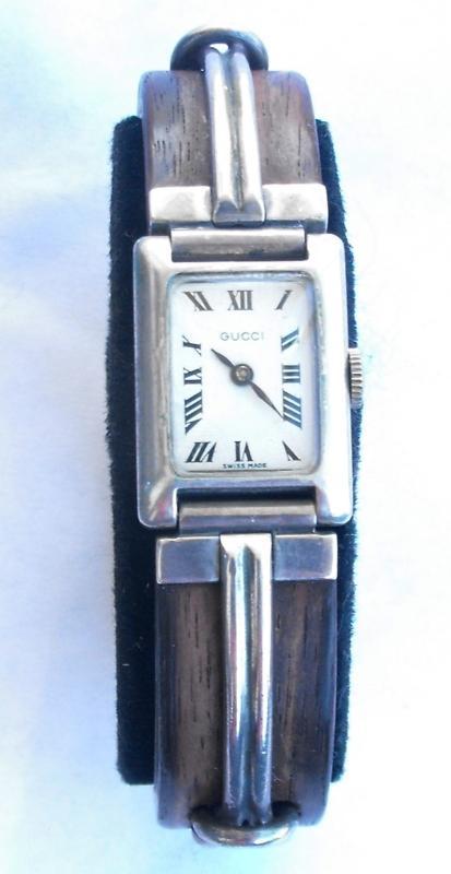 Vintage Mid-Century Modern Gucci Sterling & Wood Watch