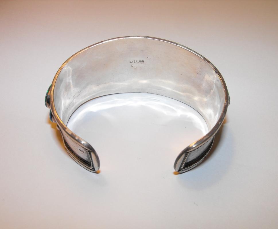 Vintage Large Sterling & Black Opal Cuff Bracelet