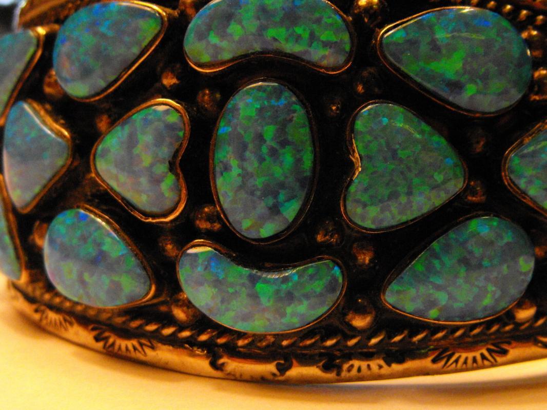 Vintage Large Sterling & Black Opal Cuff Bracelet