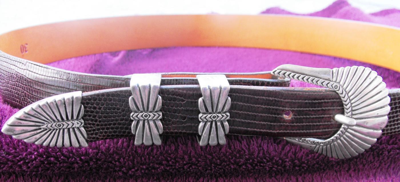 Sterling Silver RDM and belt is Saddlebags Lizzard, Size 30
