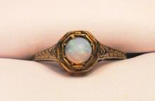 Antique 14K Rose Gold Ring with Natural Opal