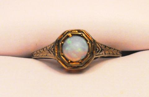 Antique 14K Rose Gold Ring with Natural Opal