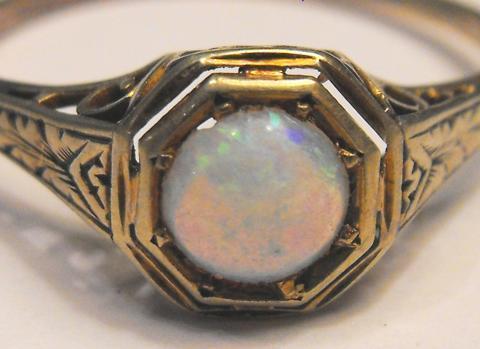 Antique 14K Rose Gold Ring with Natural Opal