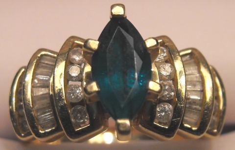 14k Yellow Gold, Diamond and Emerald Ring