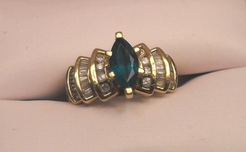 14k Yellow Gold, Diamond and Emerald Ring