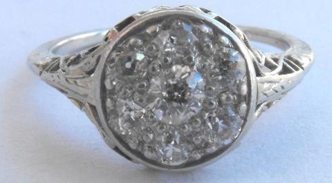 Vintage Art Deco 14K White Gold Diamond Ring