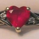 10k solid yellow gold ladies Heart cut Ruby and Diamond ring