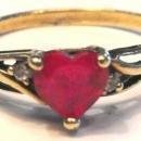 10k solid yellow gold ladies Heart cut Ruby and Diamond ring