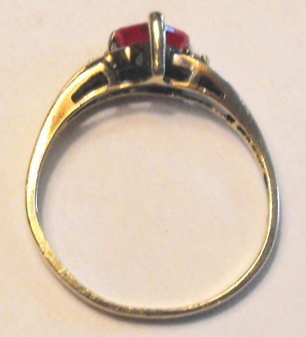 10k solid yellow gold ladies Heart cut Ruby and Diamond ring